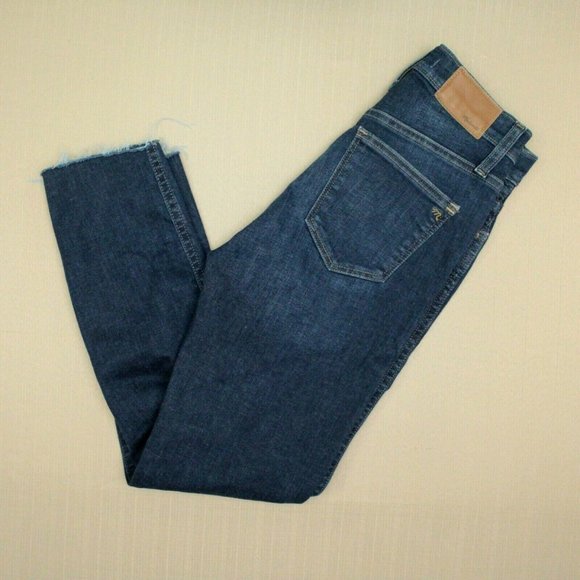 Madewell 10 Inch High Rise Skinny Jeans Women's Size 25 Raw Hem Dark Wash Denim - Picture 6 of 10